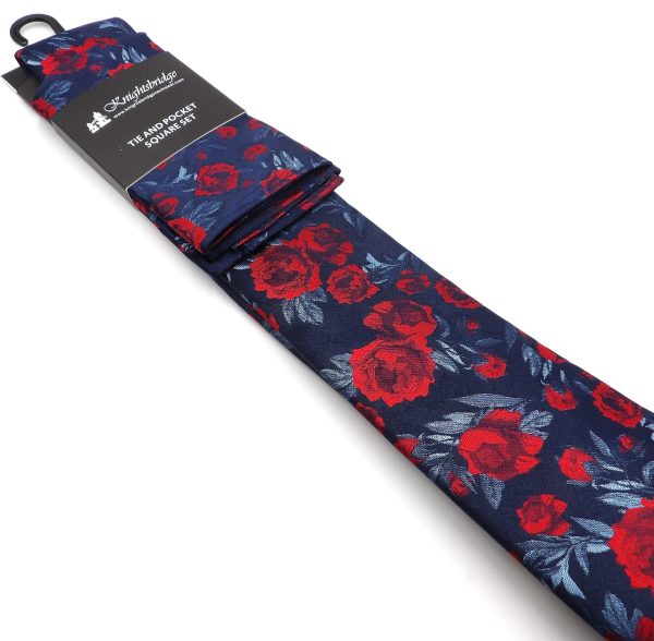 Tie & Hankie Set - Navy & Red Floral KX1320BLK-12