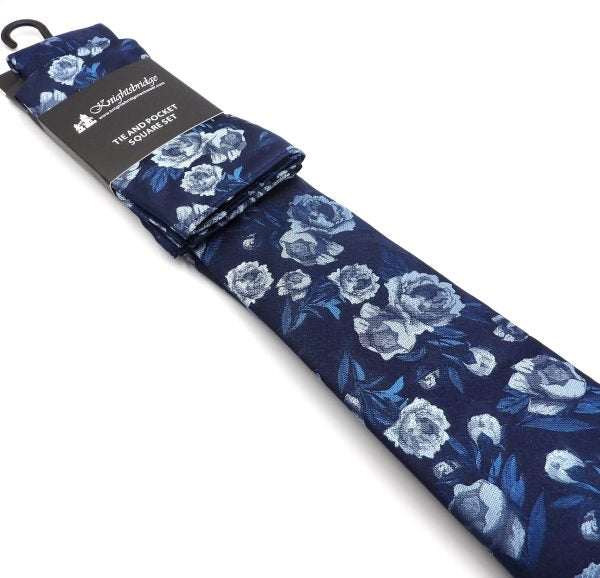 Tie & Hankie Set - Blue Floral KX1320BLK-20