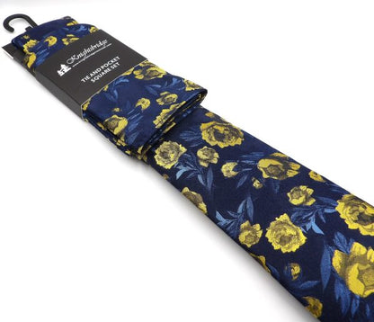 Tie & Hankie Set - Blue & Yellow Floral KX1320BLK-4