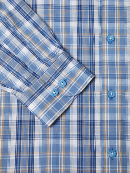 Pure Cotton Button-Down Long-Sleeve Shirt - Blue Check