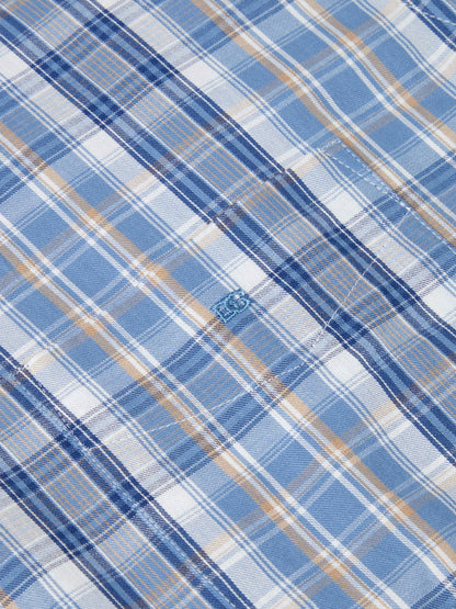 Pure Cotton Button-Down Long-Sleeve Shirt - Blue Check