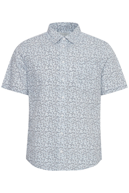 Leaf Print Pure Cotton Short Sleeve Shirt - Blue