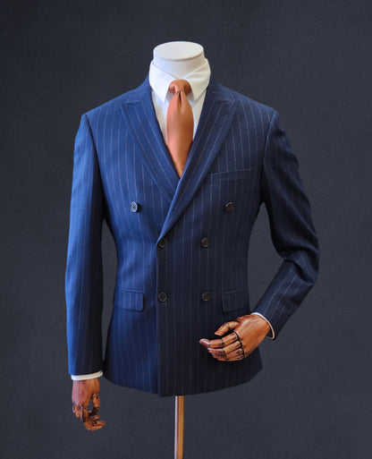 Declan Double Breasted Suit Jacket - Navy Pinstripe