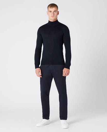 Slim Fit Merino Wool-Blend Turtle Neck Sweater - Navy