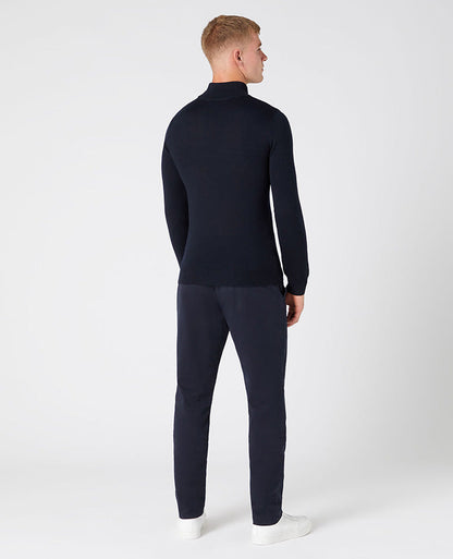 Slim Fit Merino Wool-Blend Turtle Neck Sweater - Navy