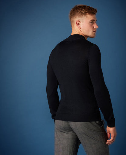 Slim Fit Merino Wool-Blend Turtle Neck Sweater - Navy