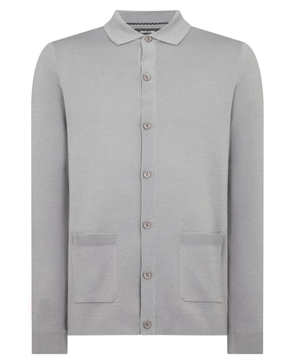 Long Sleeve Buttoned Polo Cardigan - Grey