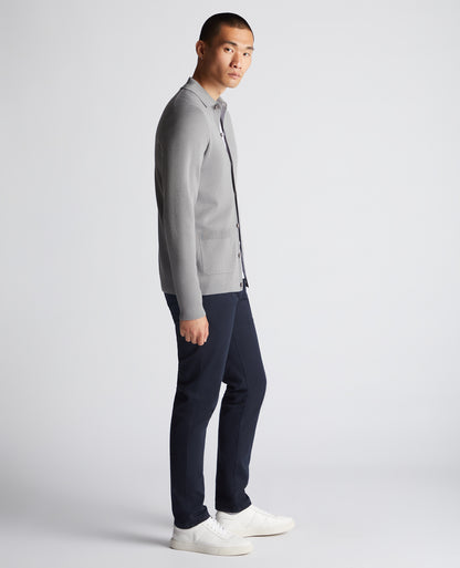 Long Sleeve Buttoned Polo Cardigan - Grey