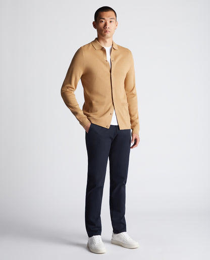 Long Sleeve Buttoned Polo Cardigan - Camel