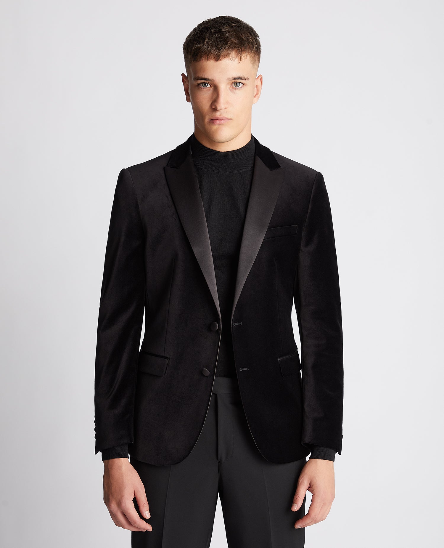 Slim Fit Velvet Jacket - Black – Blooms Menswear