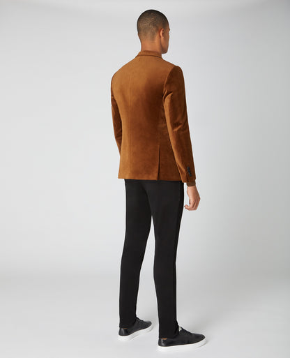 Slim Fit Velvet Jacket - Rust