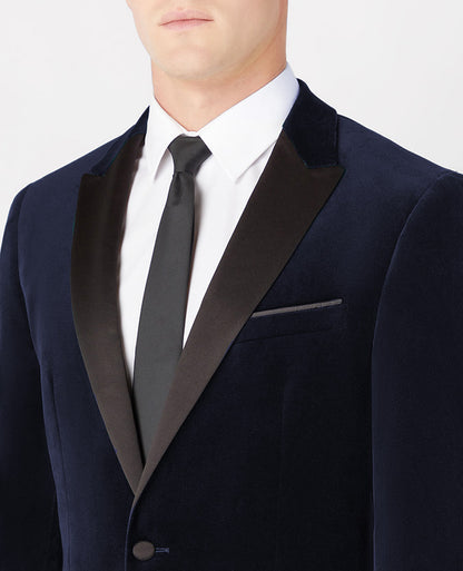 Slim Fit Velvet Jacket - Navy