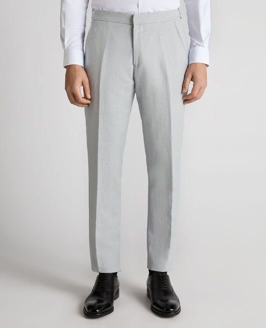 Slim Fit Linen-Blend Trousers - Light Blue