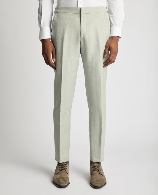 Slim Fit Linen-Blend Trousers - Light Green