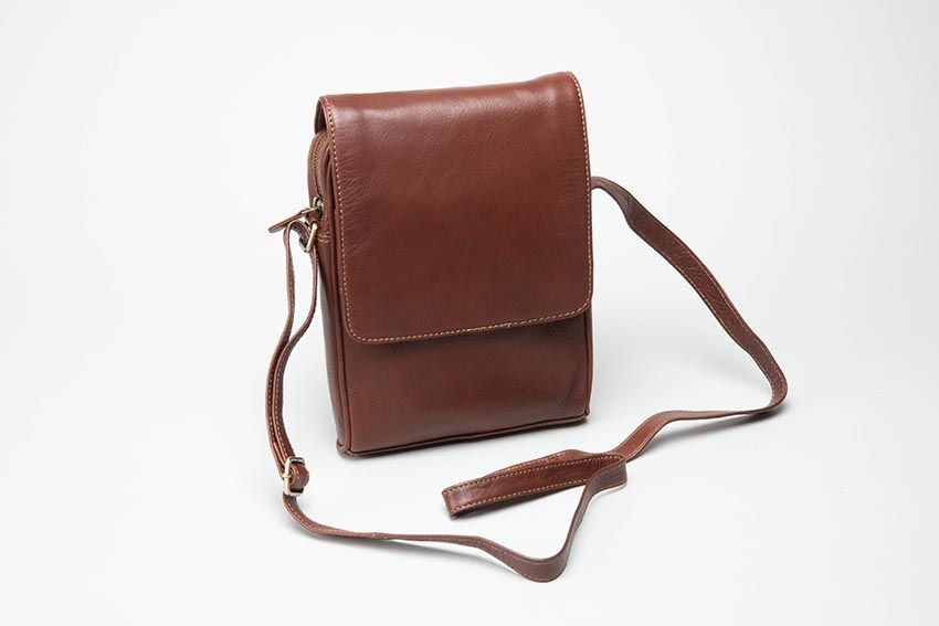 Unisex Small Leather Satchel - Tan