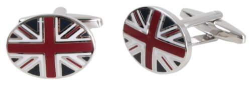 Oval Union Jack Rhodium Plated Cufflinks