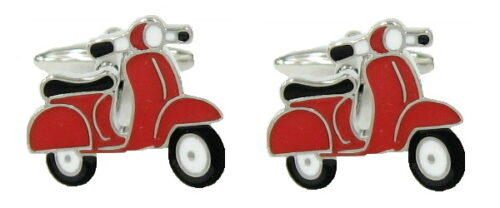 Red Motor Scooter Rhodium Plated Cufflinks