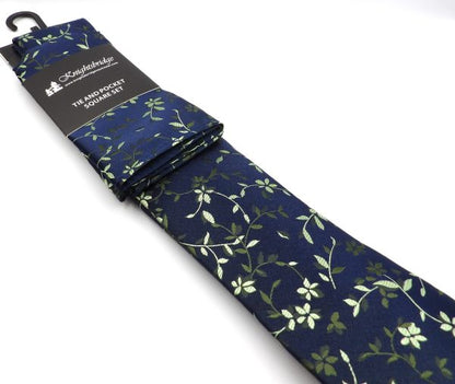 Tie & Hankie Set - Navy Green Floral BL90040A-8