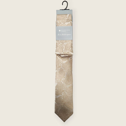 Tie and Hankie Set - Tonal Paisley Champagne I169845