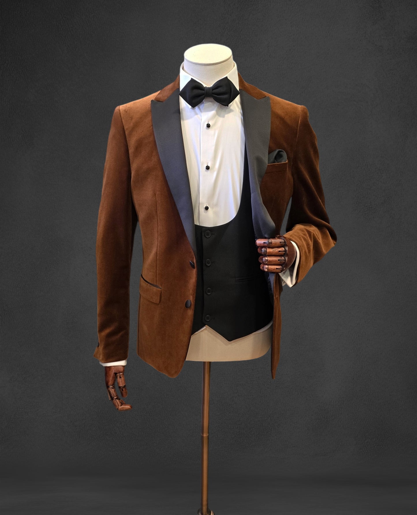 Slim Fit Velvet Jacket - Rust