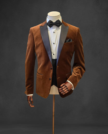 Slim Fit Velvet Jacket - Rust