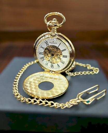 Gold Patterned Half Hunter Mechanical Pocket Watch