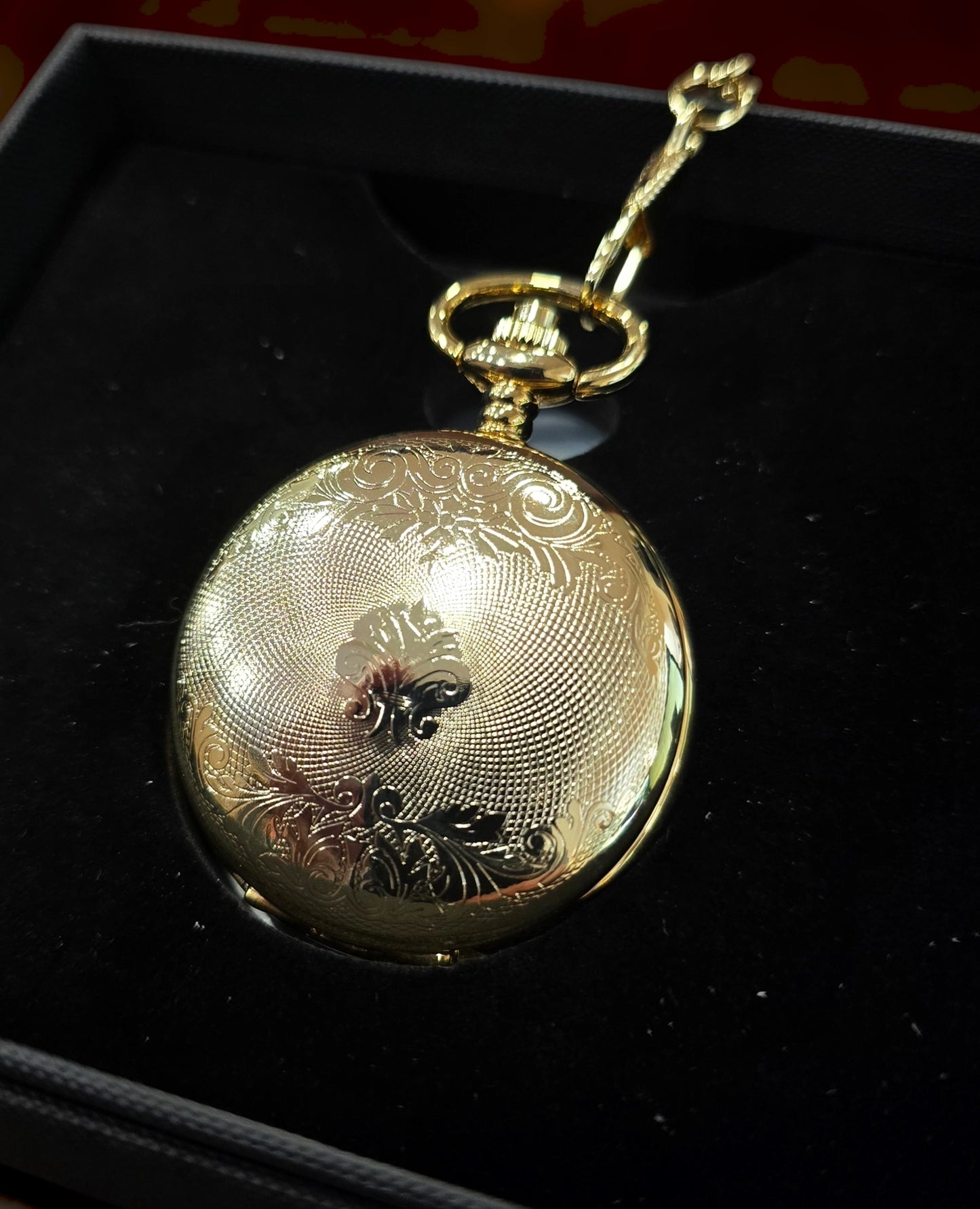 Gold Patterned Half Hunter Mechanical Pocket Watch