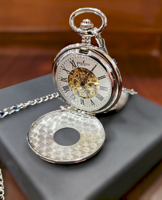 Silver Patterned Half Hunter Mechanical Pocket Watch