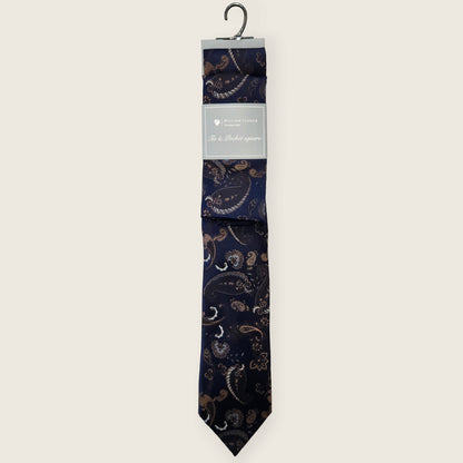 Tie and Hankie Set - Paisley Navy and Brown I172623