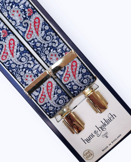 Adjustable Clip Bracers - Navy Paisley