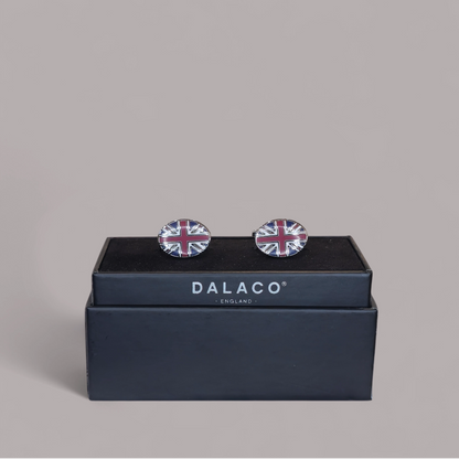 Oval Union Jack Rhodium Plated Cufflinks