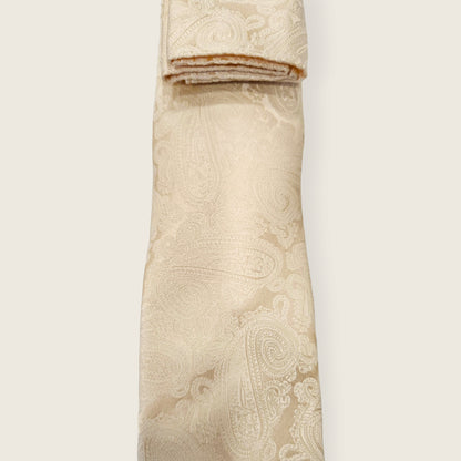 Tie and Hankie Set - Tonal Paisley Pale Gold I082047