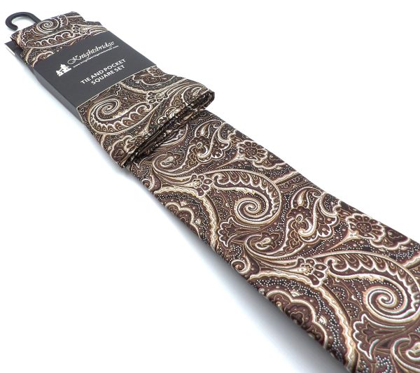 Tie & Hankie Set -Brown Paisley KJ9527BL-1