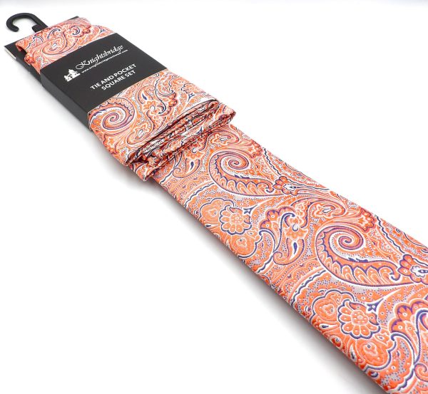 Tie & Hankie Set - Coral Paisley KJ9527BL-19