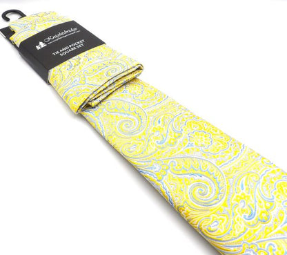 Tie & Hankie Set - Yellow Paisley KJ9527BL-21