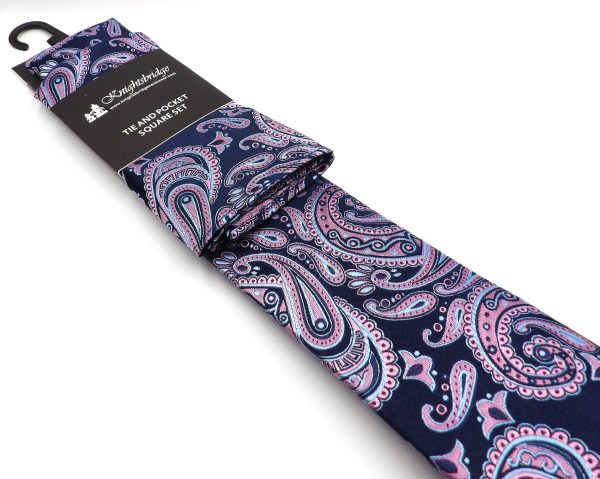 Tie & Hankie Set -Pink & Navy Paisley KM6661BLA-21