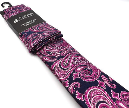 Tie & Hankie Set - Fuchsia Pink Paisley KM6661BLA-3