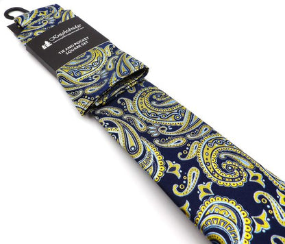 Tie & Hankie Set - Navy & Yellow Paisley KM6661BLA-6