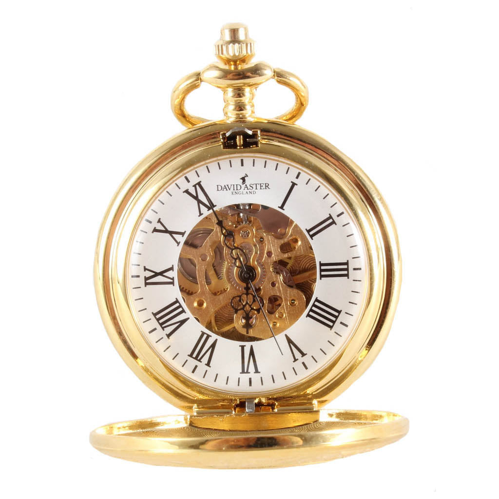 Gold Patterned Half Hunter Mechanical Pocket Watch