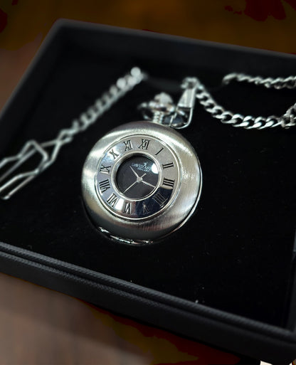 Silver & Black Quartz Half Hunter Pocket Watch