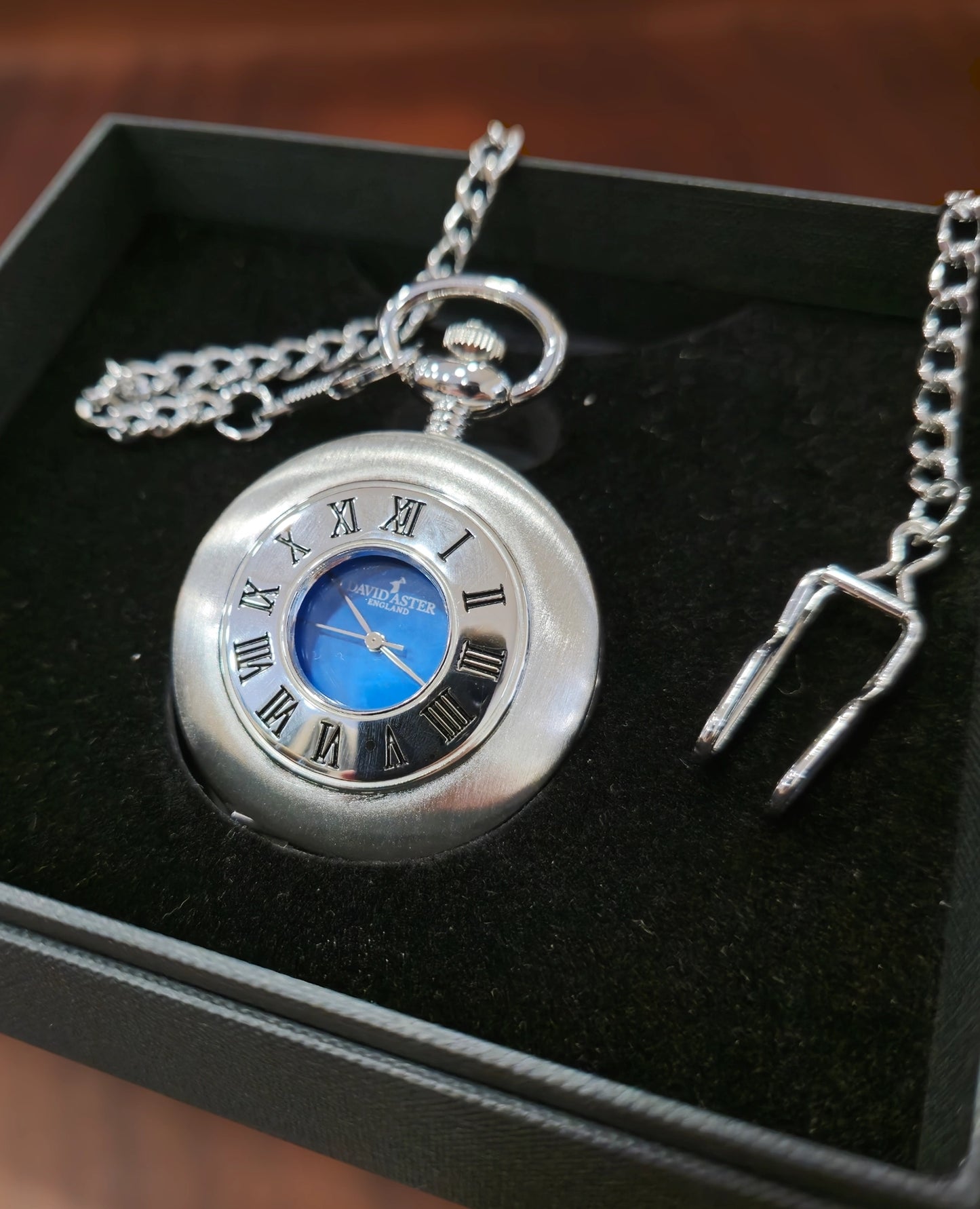 Silver & Blue Quartz Half Hunter Pocket Watch