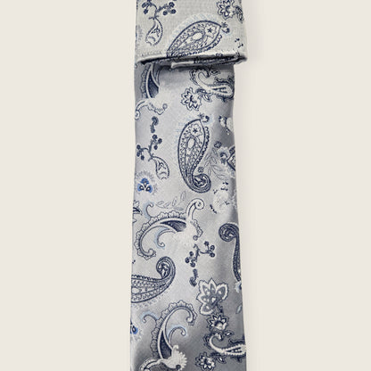 Tie and Hankie Set - Paisley Silver I104450