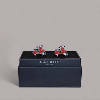 Red Motor Scooter Rhodium Plated Cufflinks