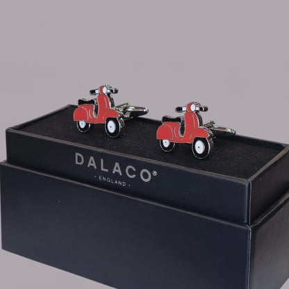 Red Motor Scooter Rhodium Plated Cufflinks