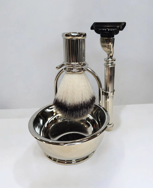 Men's Silver Shaving Set with Bowl