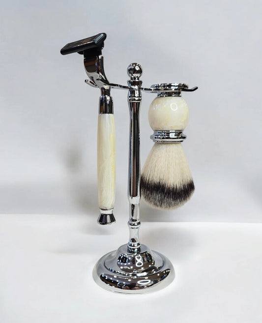 Men's Silver and Marble Effect Shaving Set