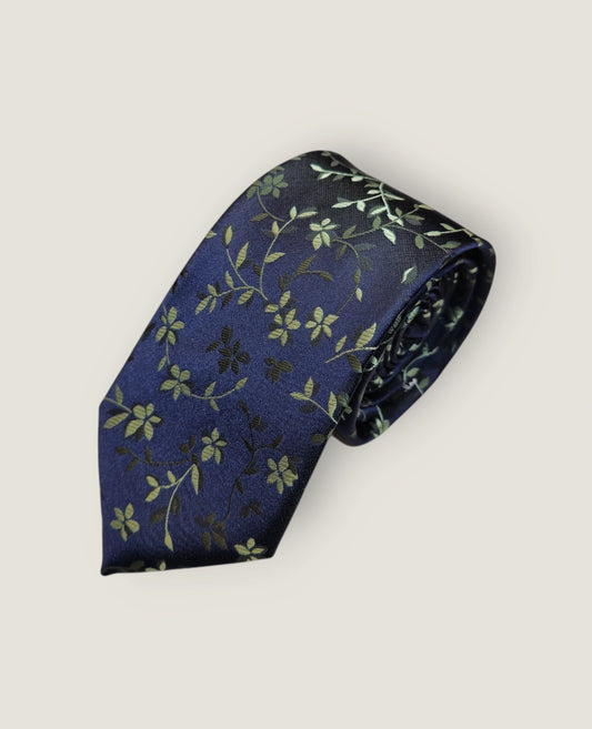 Tie & Hankie Set - Navy Green Floral BL90040A-8