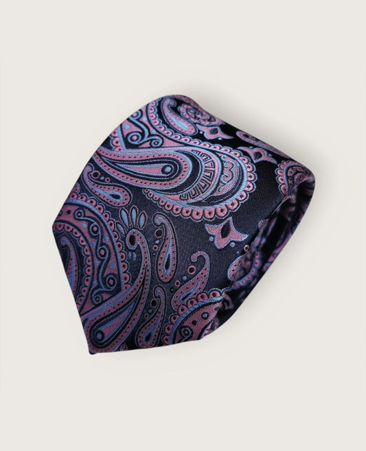 Tie & Hankie Set -Pink & Navy Paisley KM6661BLA-21