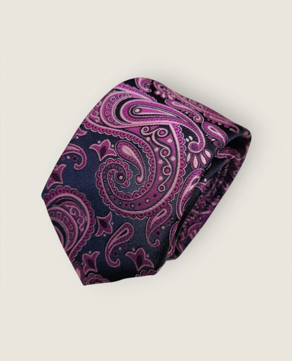 Tie & Hankie Set - Fuchsia Pink Paisley KM6661BLA-3