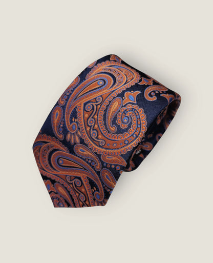 Tie & Hankie Set - Navy & Orange Paisley KM6661BLA-5